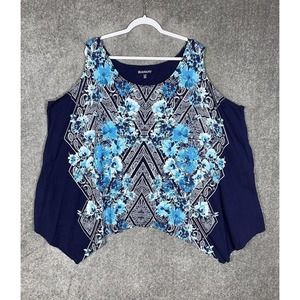 Roamans Sleeveless Scoop‎ Neck Sharkbite Hem Blue Floral Tank Top Womens Size 4X